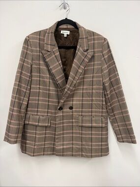 &merci Checked Double-Breasted Sport Coat in Brown and Pink M